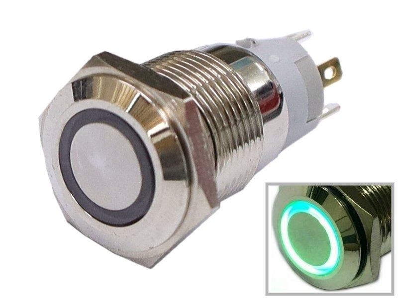 [無段]LED綠光φ16mm 環形 金屬開關