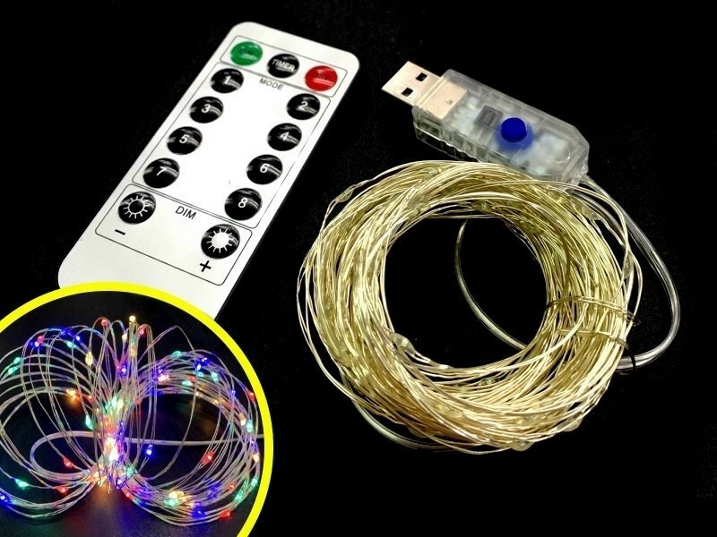 USB 8模式 四色LED 銀絲燈附遙控器  L:10米