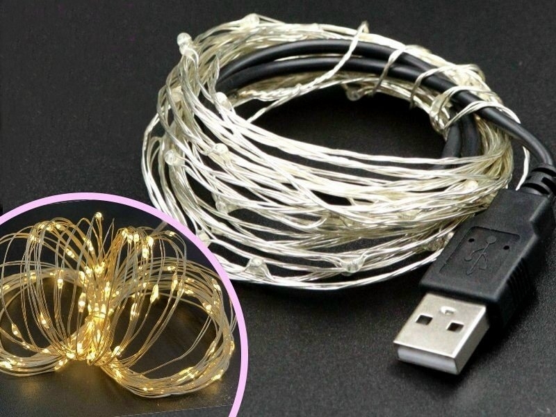 USB 暖白光 銀絲燈 L:5米