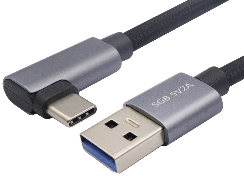 USB3.0 A公 to Type-C 90度 30公分 鋁合金充電傳輸線(5GB 5V2A)