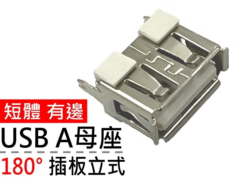 [2只裝] USB A母座180°立式插板 短體 有邊